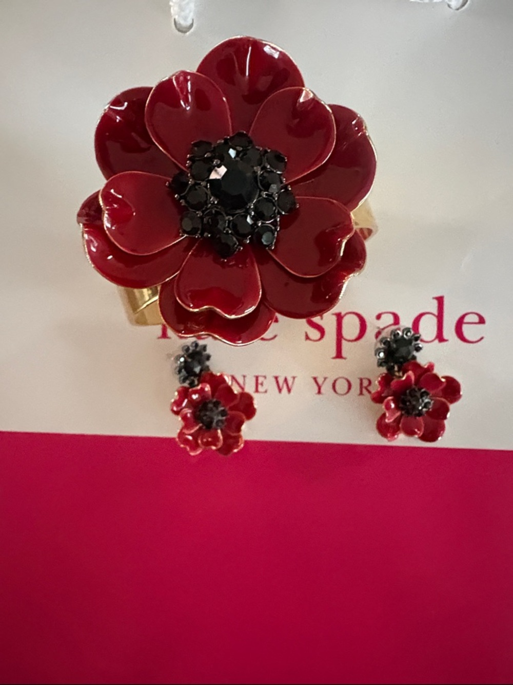 kate spade Red Enamel Flower Bracelet with Matching Earrings